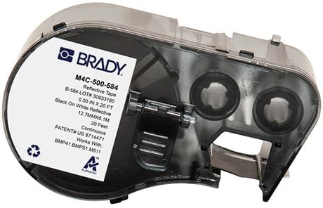 Brady M4C-500-584 etiquetas de plástico preto sobre branco 12,7 mm x 7,62 m
