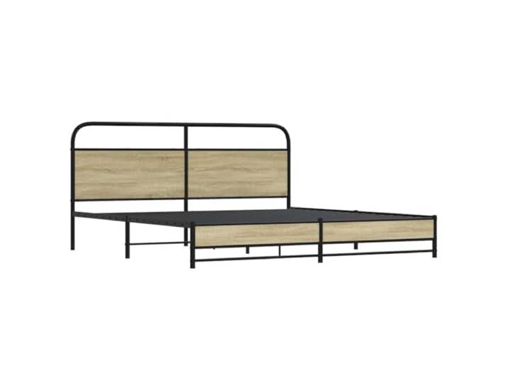 KTHLBRH Bettgestell aus Metall, Eiche Sonoma, 180 x 200 cm Lattenrost aus Stahl, Kopfteil inklusive, robuste Struktur, ohne Matratze