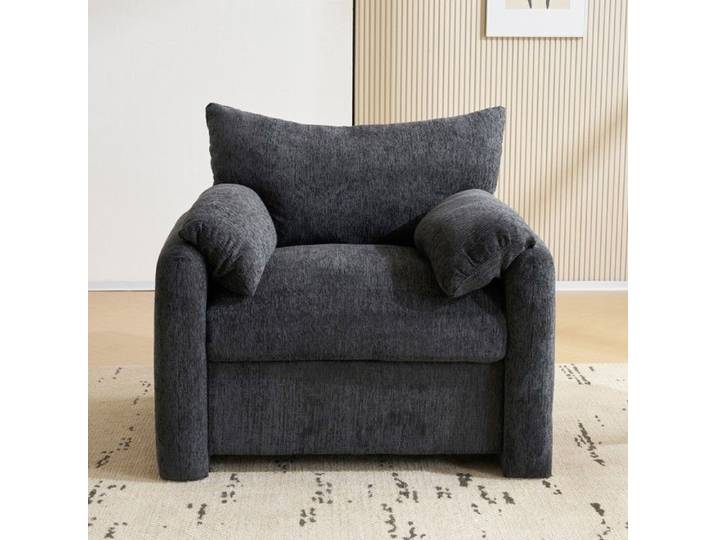 Fauteuil - Fauteuil chenille surdimensionné - Gris - Mousse haute résilience - Cadre bois massif et acier