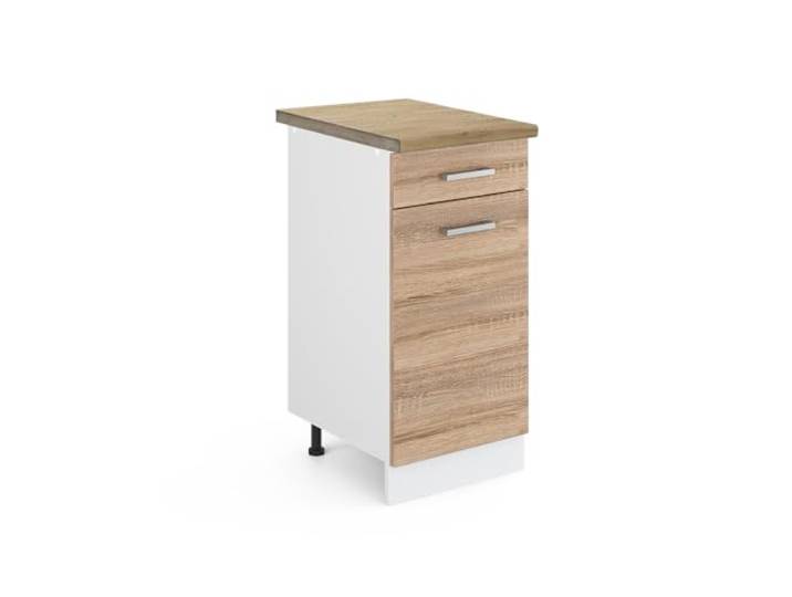Vicco Küchenunterschrank R-Line, Sonoma, 40 cm 1 Schublade · Arbeitsplatte Eiche · Höhenverst. Füße · Leichter Zugriff · Frei kombinierbar