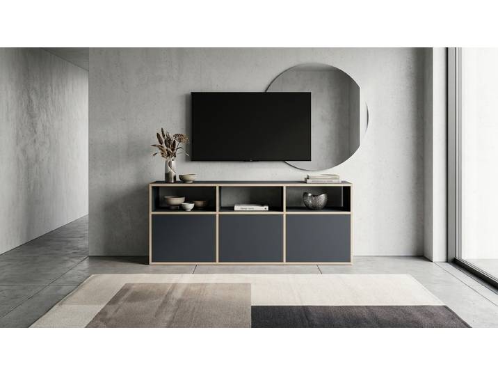 Multiplex Sideboard - Kommode mit vielen Optionen Premium Dekore Schwarz Multiplex Kante