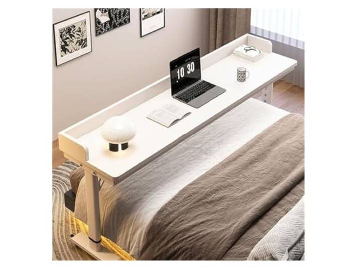 UMEXIDRA Holz-Überbetttisch Mehrfarbig 100–180 cm. Zur Verwendung über dem Bett: Arbeiten, Essen, Lesen(White,130cm)
