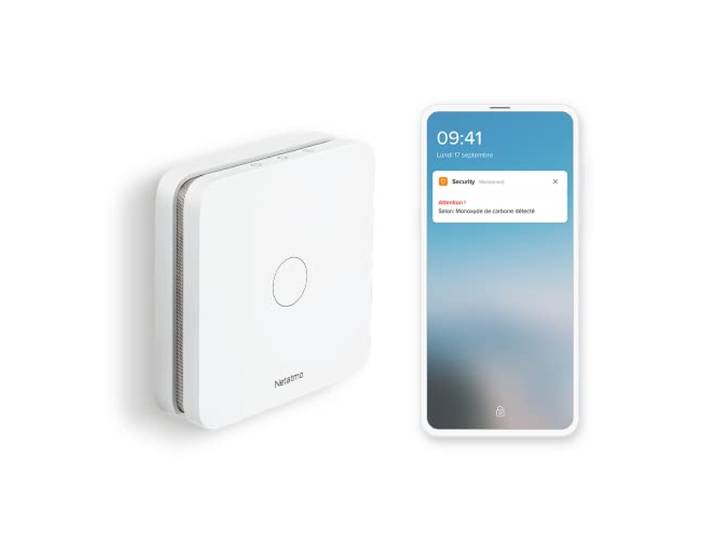 Netatmo - Détecteur de Monoxyde de Carbone Intelligent\, 2.4 GHz Wi-FI\, 10 Ans de Batterie\, Alarme 85 DB\, Tests automatisés\, sans Box domotique\, Certifié en 50291 et NF\, NCO-FR
