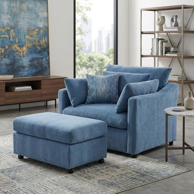 Roundhill Furniture Wilson 2-Piece Living Room Set, Chair and Ottoman