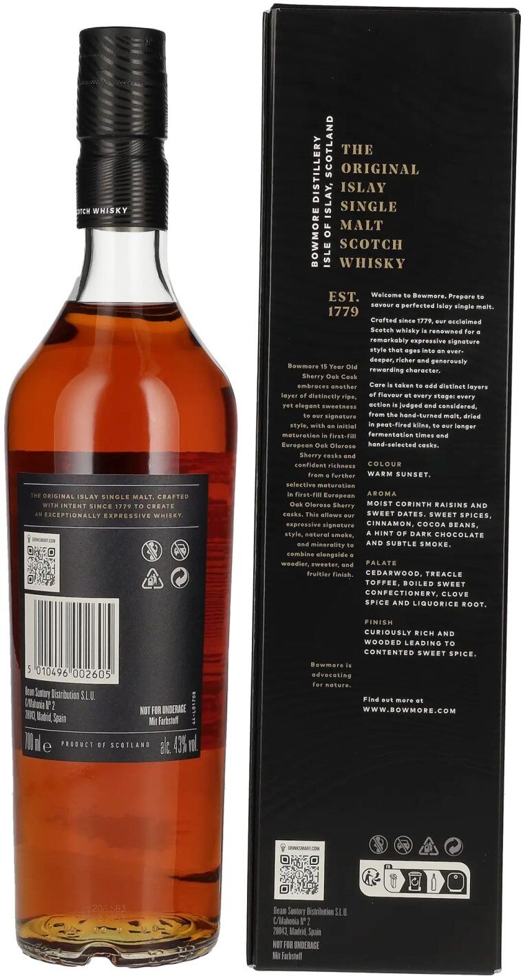 Bowmore 15 Years Old Sherry Oak Cask Islay Single Malt 43% Vol. 0,7l in Geschenkbox