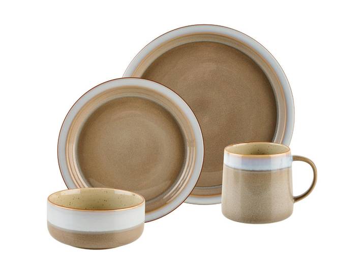 Landscape Kombiservice, Blau, Braun, Grau, Keramik, 16-teilig, Streifen, 600 ml,690 ml, Lfgb, lebensmittelecht, Geschirr, Geschirr-Sets, Kombiservice