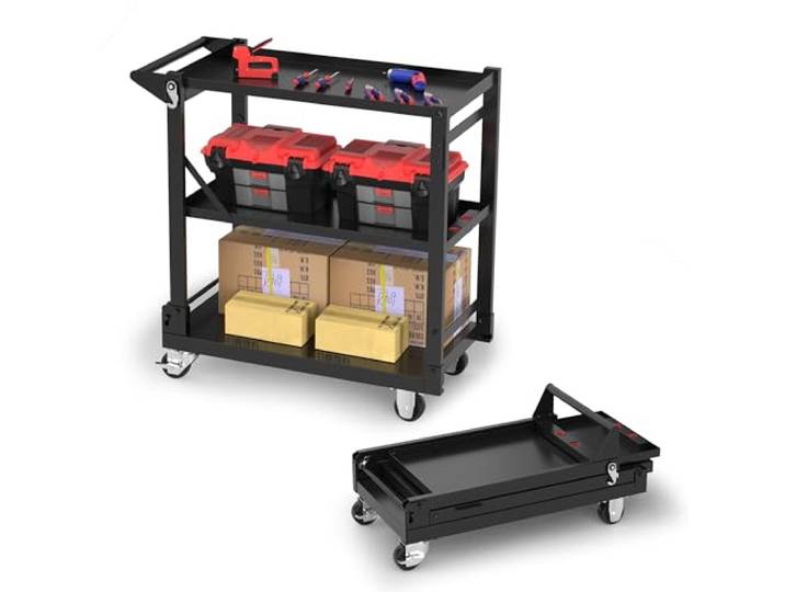 WORKPRO Servierwagen 3-in-1, Klappbarer Wagen 3 Etagen Rollwagen klappbar, Dienstwagen mit Rädern, für Küche, Hotel, Werkstatt, Kunststudio und Galerie
