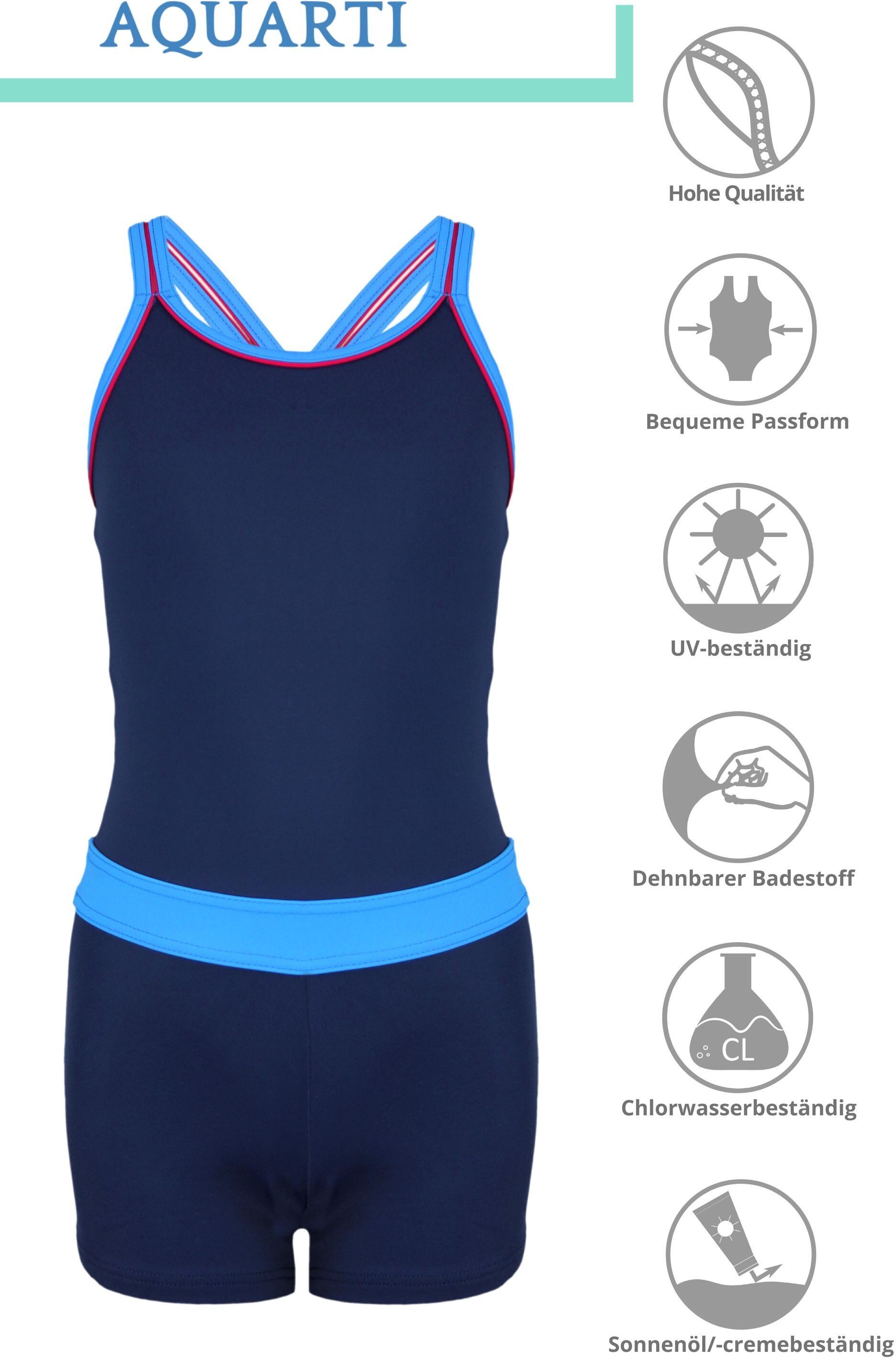 Badeanzug AQUARTI "Body Mädchen Badeanzug mit Bein Racerback", Kinder, Gr. 146, N-Gr, blau (dunkelblau, blau), Obermaterial: 80% Polyamid PA. 20% Elasthan EL., Badeanzüge Badeanzug