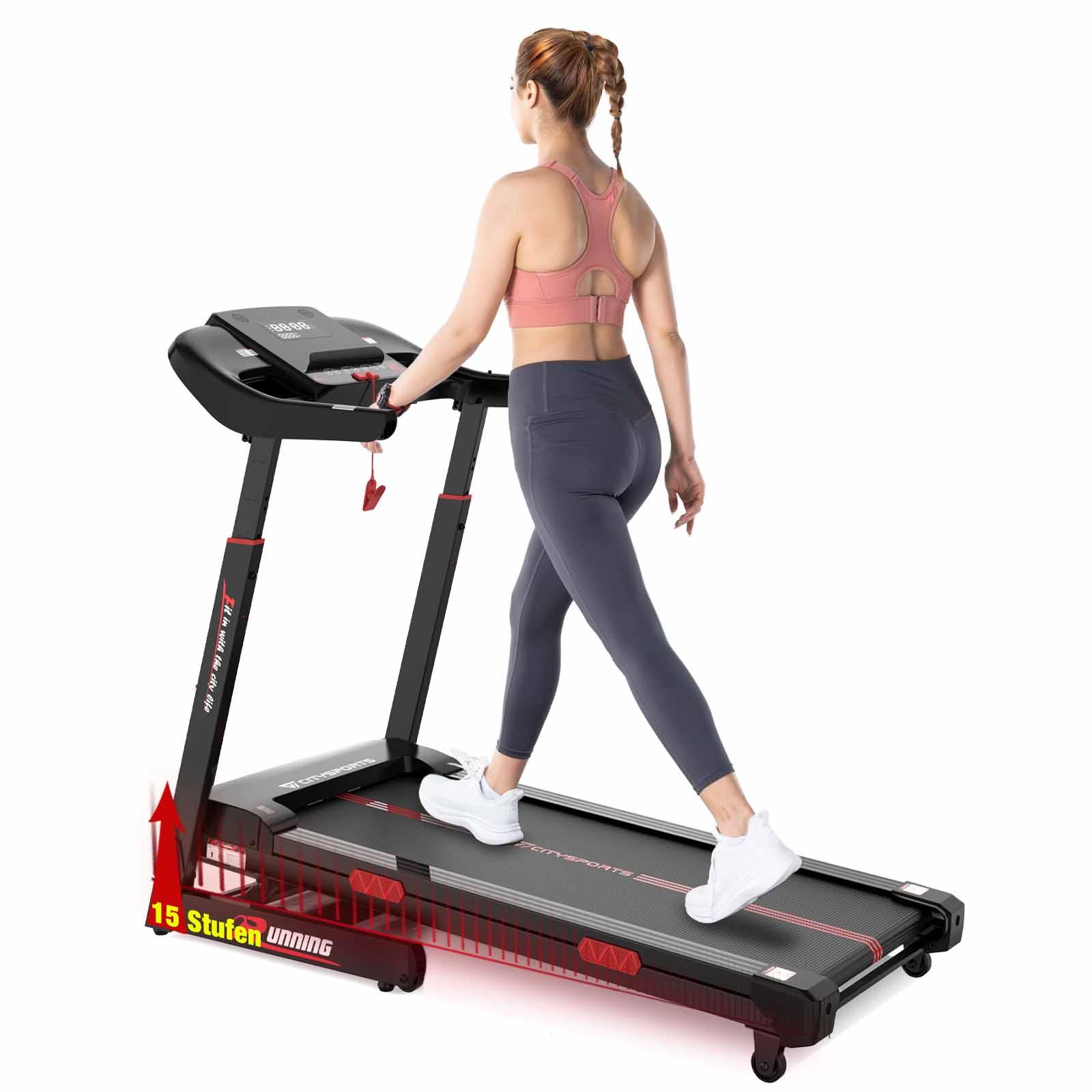 CITYSPORTS Laufband WP16 Laufband für zu Hause 1-15km/h, Elektrischer Winkellift 0-15 St. Mit Puls Max Tragfähigkeit 200kg, 2200W Motor Walking pad