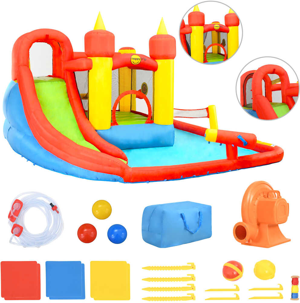 Happy Hop Château gonflable avec toboggan et piscine 410x385x220cm PVC