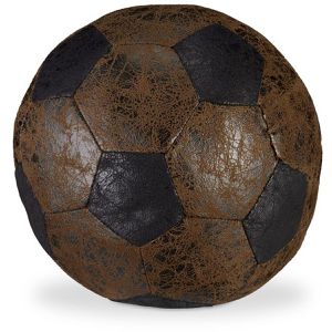 Relaxdays Türstopper Fußball in Lederoptik, aus Stoff, für den Boden, rutschfest, braun, Ø 20 cm