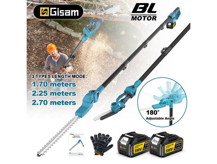 Gisam 2-en-1 : Scie à branches sans balais et taille-haie sans fil, outil de coupe de branches électrique pour batterie Makita 18V