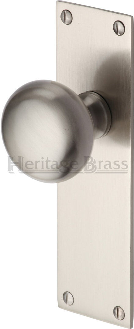 Heritage Brass Heritage Mortice Knob on Latch Plate Balmoral Design Satin Nickel 17cm H X 5cm W