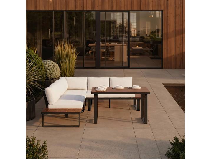 Dining-Loungeset Gianna Holz Outdoorstoff/Metall +Abdeckung