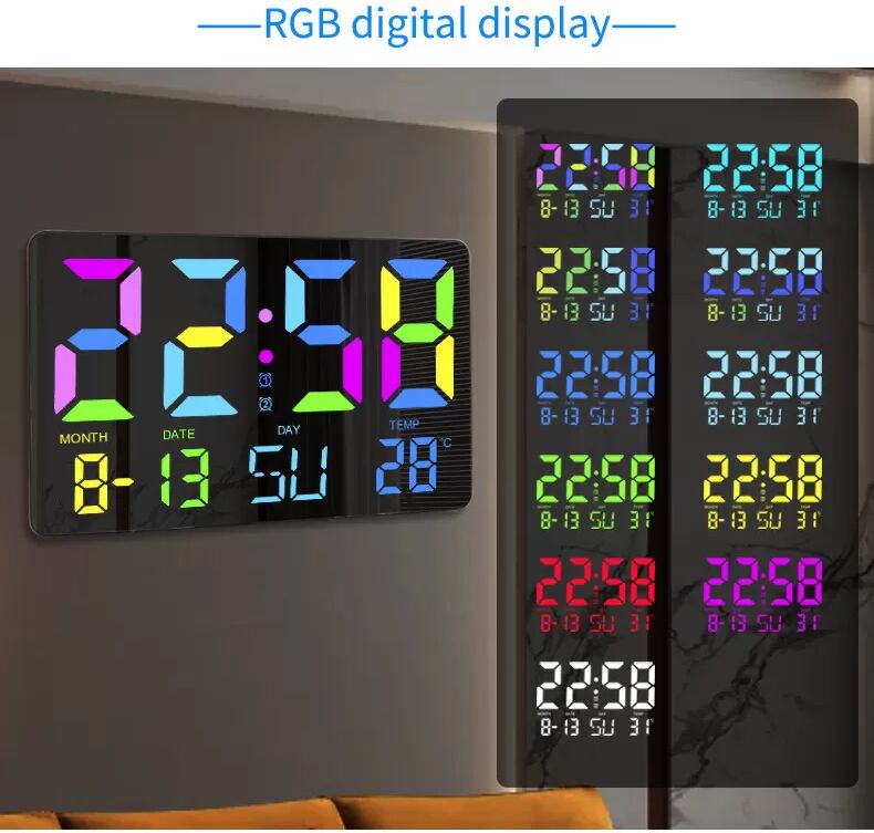INF Horloge numérique avec affichage LED RVB Le noir