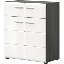 SCHUHSCHRANK weiß Hochglanz, grau 80 cm, Schuhkommode mit viel Stauraum