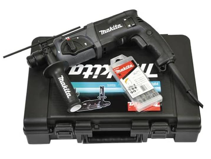 Makita Marteau combiné HR2470BX40 avec jeu de forets SDS-PLUS dans une mallette de transport\, 780 W\, 230 V\, Edition noir.