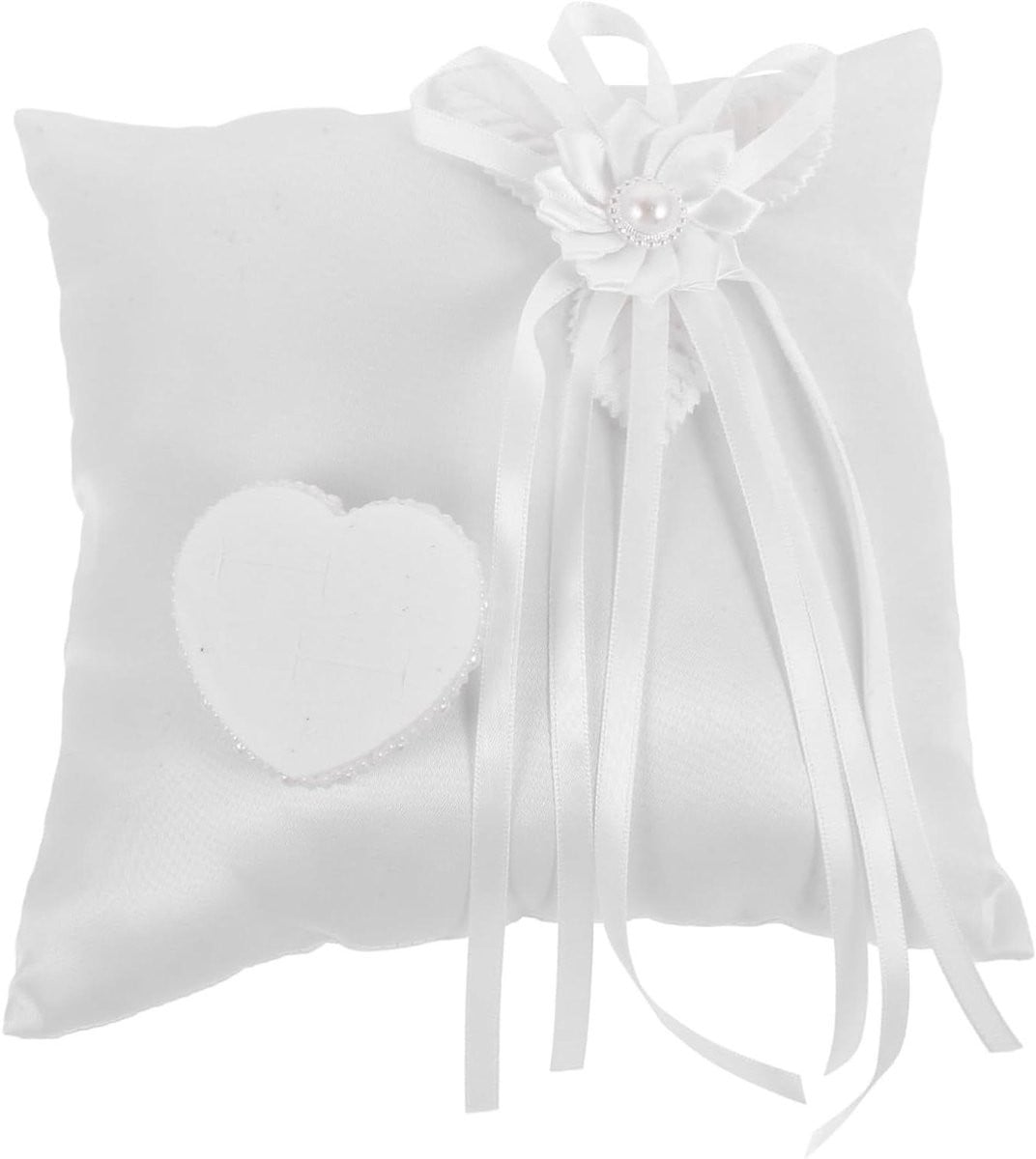 Wit Bruiloft Ringkussen met Bloemen Decoratie - 20 x 20 cm