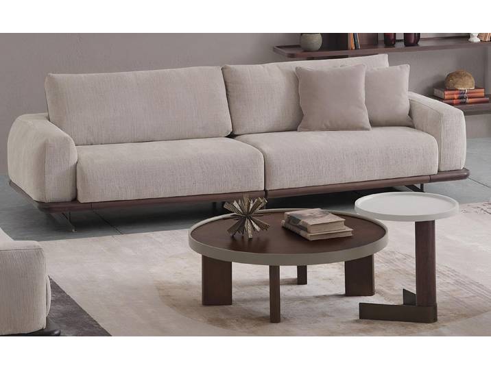 Xlmoebel Polstergarnitur 3-Sitzer Sofa mit Couchtisch & Beistelltisch im Japandi Design, (Sofagarnitur, 3-tlg., 3-Sitzer Sofa mit Couchtisch & Beistelltisch), Made in Europa
