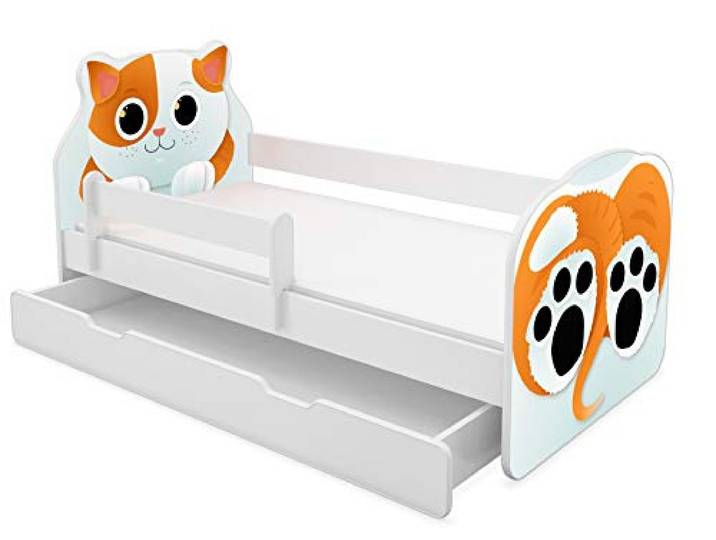 ACMA Tiere VII Kinderbett Jugendbett Matratze Rausfallschutz Lattenrost Spielbett Kinderzimmer Möbel (02 Katze, 160x80 cm + Bettkasten)