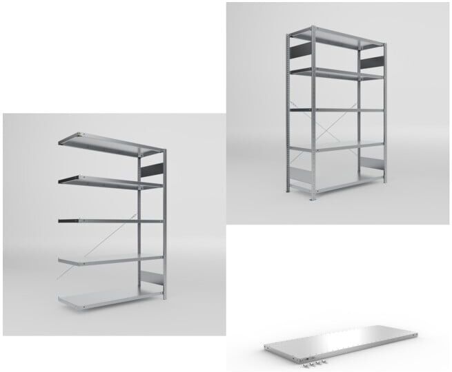 Meta Set Fachboden-Anbauregal S3 CLIP + Fachbodenregal S3 CLIP + Zusatzboden CLIP 230 1300x500mm 230kg vzk