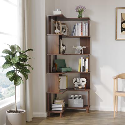BALANBO Solid Wood Corner Bookshelf, 6-Tier Oak Storage Rack for Small Space