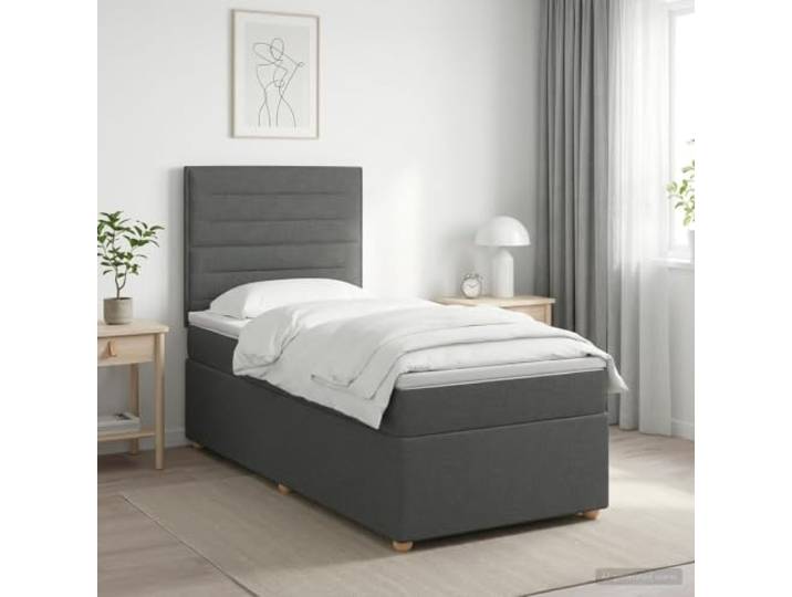Boxspringbett Einzelbett mit Matratze dunkelgrau Stoff Verstellbares Kopfteil, Taschenfedern, mittlere Härte, abnehmbarer Bezug waschbar, Stahl und Holz