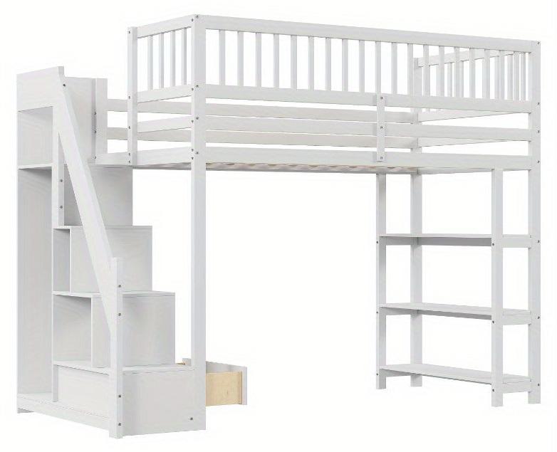 Etagenbett - Kinderbett mit Schrank und Ablageflächen - 90 x 200 cm - Sicherheitsleiter - Weiß