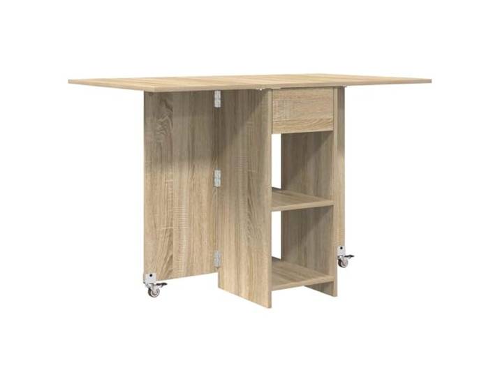 YUTAASU Esstisch 115 x 70 x 75 cm Holzwerkstoff Sonoma-Eiche Wasserabweisend, Klappbar, Mit Regalbrettern, Stabil, Leicht Beweglich