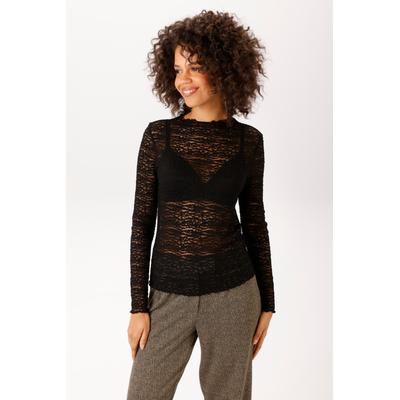 Langarmshirt ANISTON CASUAL, Damen, Gr. 42, schwarz, Spitze, Obermaterial: 98% Polyamid, 2% Elasthan, transparent, unifarben, figurbetont hüftlang, gewellter Abschluss, Shirts Langarmshirt, aus transparenter, elastischer Spitze - NEUE KOLLEKTION