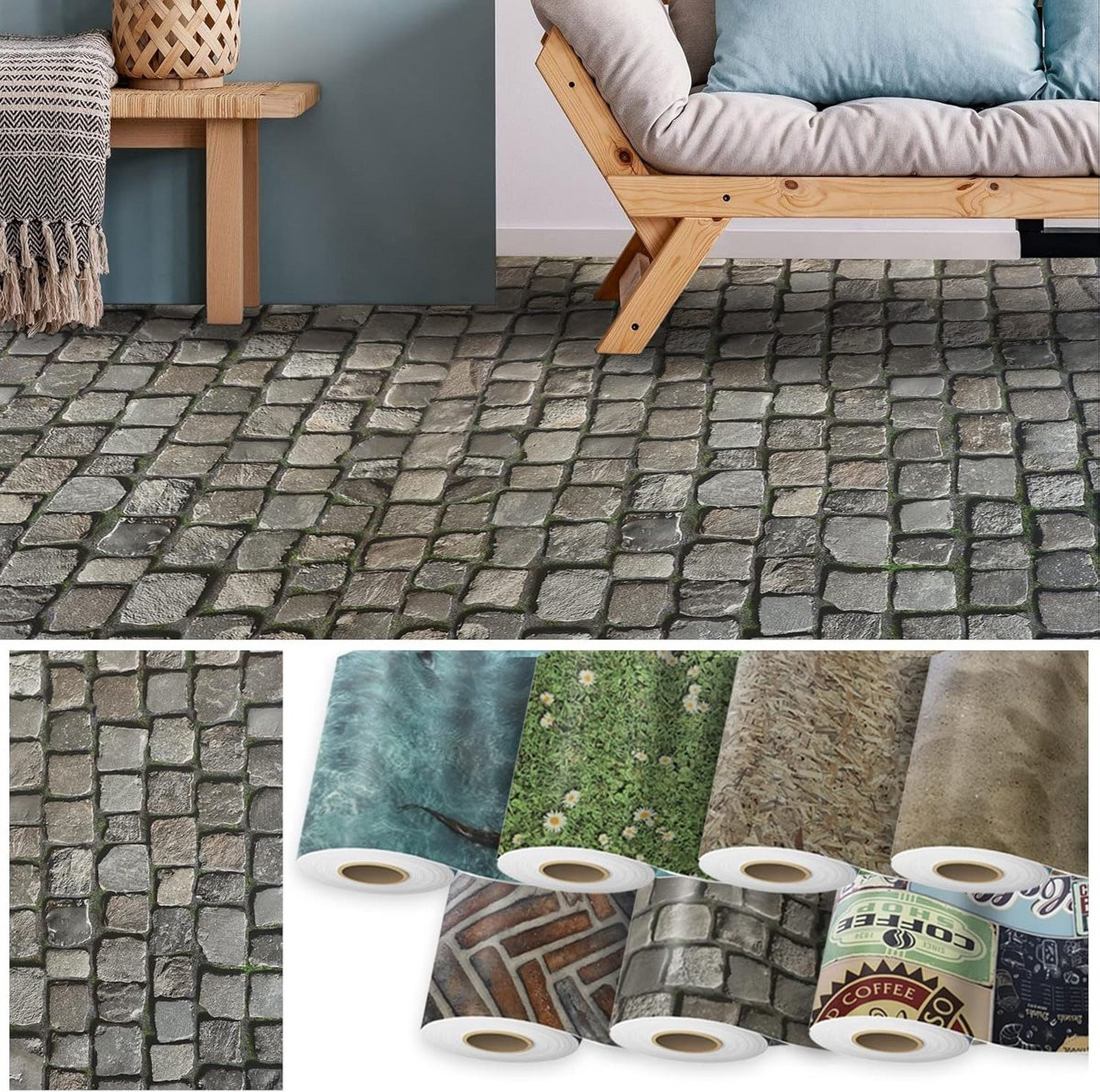 PVC Vloerbedekking met 3D-effect Kassei - Vinyl vloer op maat