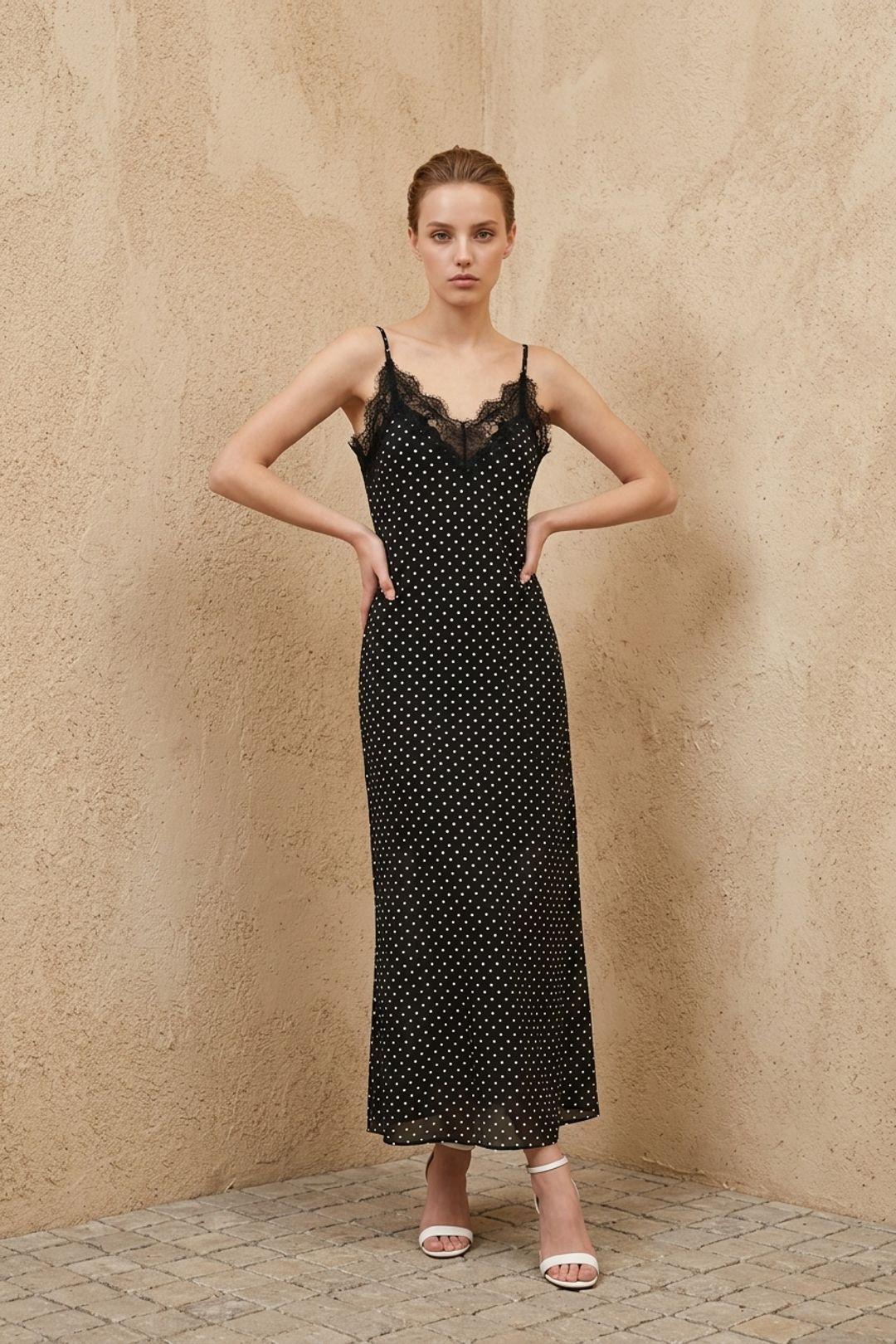 Dames Polka Dot Chiffon Maxi Jurk
