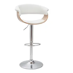 Designer-Barhocker höhenverstellbar weiß und helles Holz OKTAV