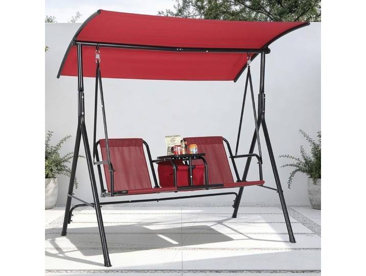 Balancelle de jardin Balancelle de jardin double Balancelle pour deux personnes avec pare-soleil réglable Fauteuil suspendu rouge