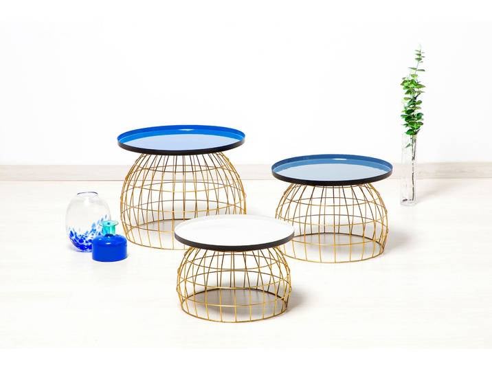 Beistelltisch KAYOOM Laudatio Beistelltisch-Set, Beistelltische im 3er-Set,Gitteroptik , blau (blau, grau, weiß), B:40cm H:26cm T:50cm, Eisen, Tische, Beistelltisch, 3er-Set, vielfältig einsetzbar, aktuelle Farben