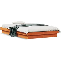 vidaXL Massivholzbett mit LED-Beleuchtung Wachsbraun 140x190 cm Kiefer