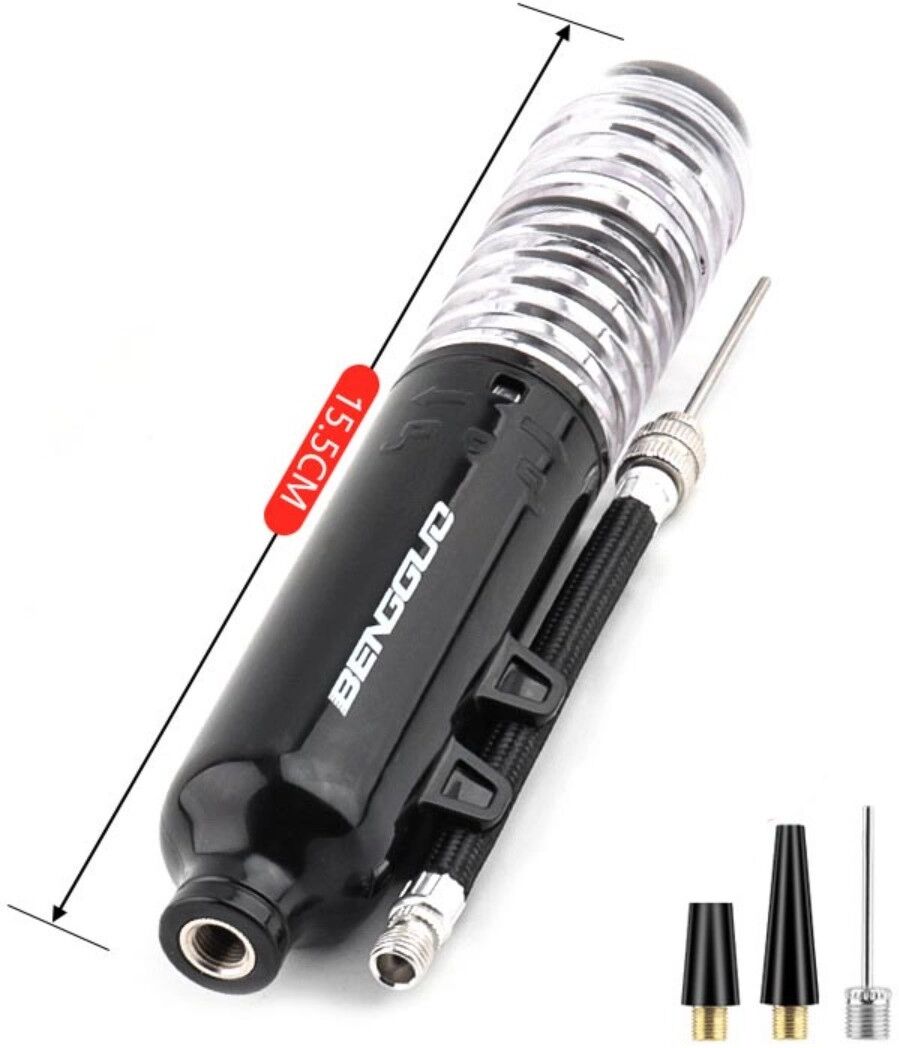 INF Mini-Handluftpumpe für Bälle und aufblasbare Produkte mit Nadel und flexiblem Schlauch Schwarz