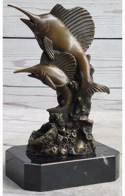 Bronzhaus Marlins Sailfish Swordfish Jumping Out Of Ocean Bronze Sculpture Statue Decor On Marble Base
