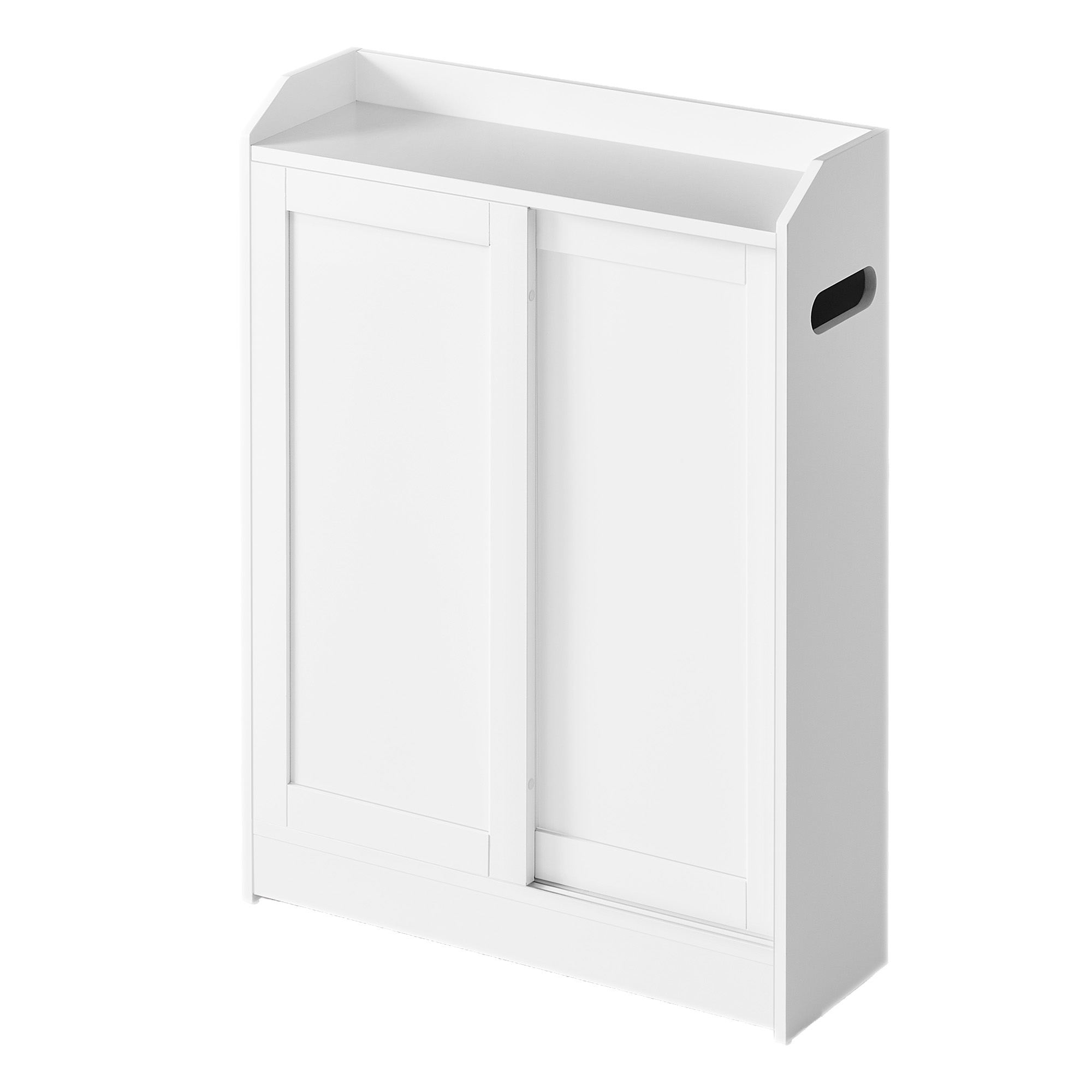 VASAGLE Schmaler Badschrank mit Schiebetüren, verstellbaren Einlegeböden und Toilettenpapierhalter, für Badezimmer neben der Toilette BBCB35752W01