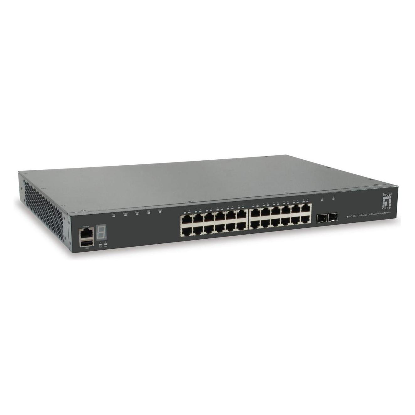 LevelOne 28-Port Stackable L3 Lite Managed Gigabit Switch 2 x SFP+ 10-Gigabit 1 x Module Slot 10-Gigabit (28 Ports) (57080903)