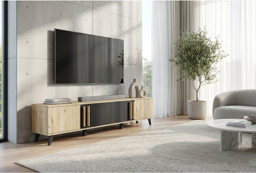 Corrigan Studio TV Stand for TVs up to 78" Oak Wood/Black 78"