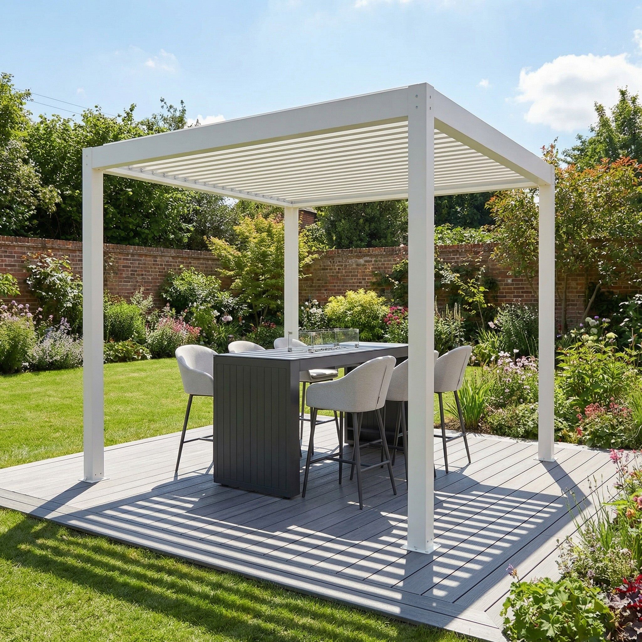 Harbour Lifestyle PergoSTET Plus Frame Only 3m x 3m Square Pergola with LED Lighting in White