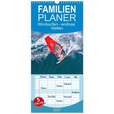 Familienplaner 2027 - Windsurfen - endlose Wellen mit 5 Spalten (Wandkalender, 21 x 45 cm) CALVENDO