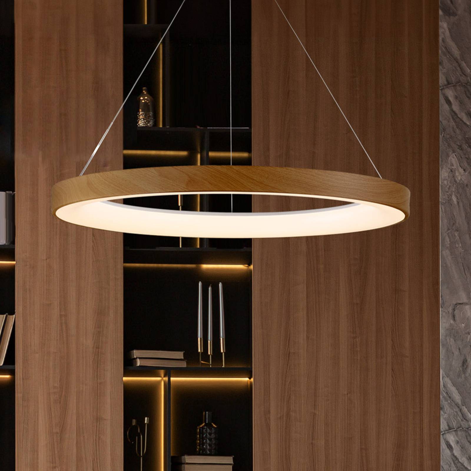 Mantra Iluminación Hängelampe Niseko II, dimmbar, Holz hell, für Wohn- / Esszimmer, Metall, Modern