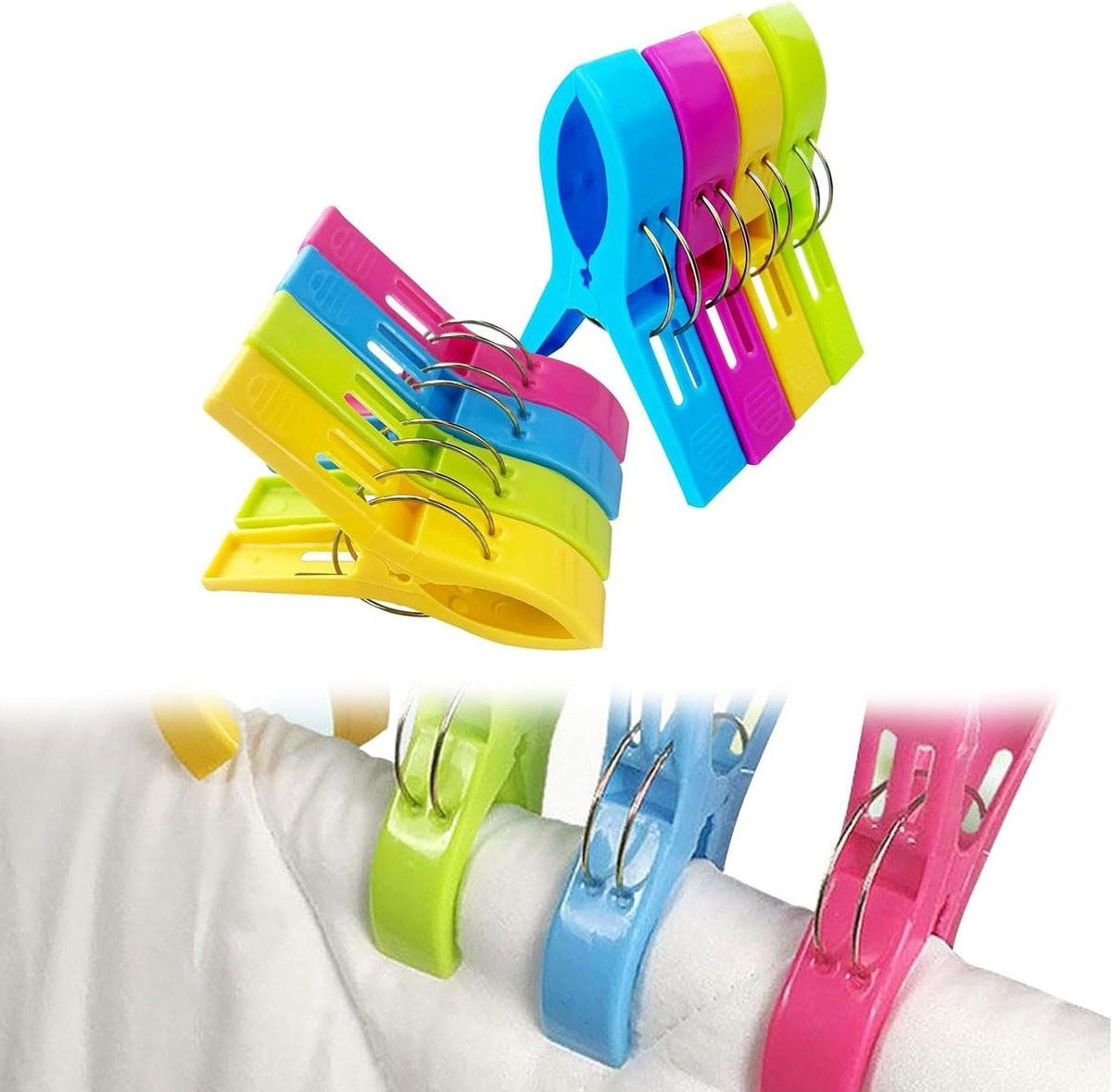 Allecto Plus Set van 8 stevige handdoekklemmen in diverse kleuren