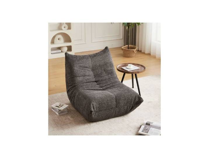 Fauteuil de sol gris en chenille canapé bas sans accoudoirs