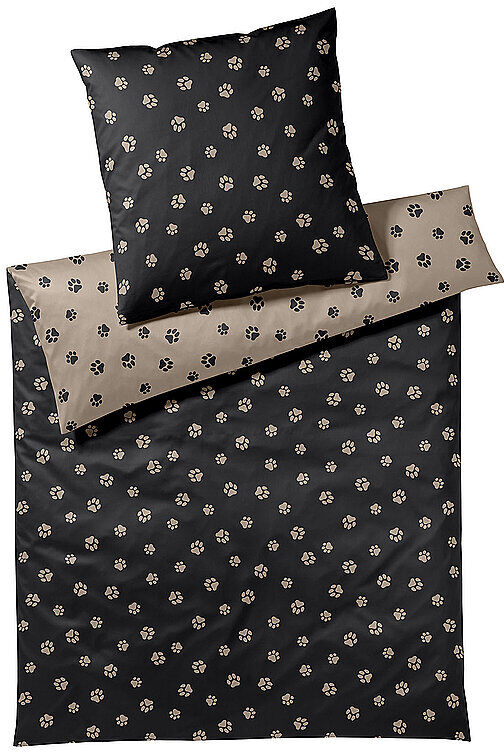 ELEGANTE Satin Bettwäsche PAWS 70x90cm/140x200cm Schwarz schwarz EG