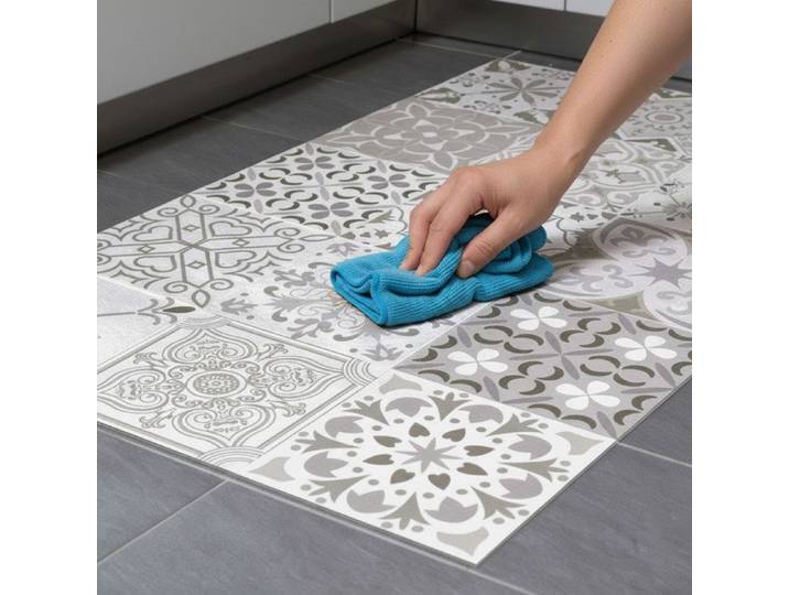 Tapis vinyle carrelages nuances de gris Roméo - 60 x 100 cm