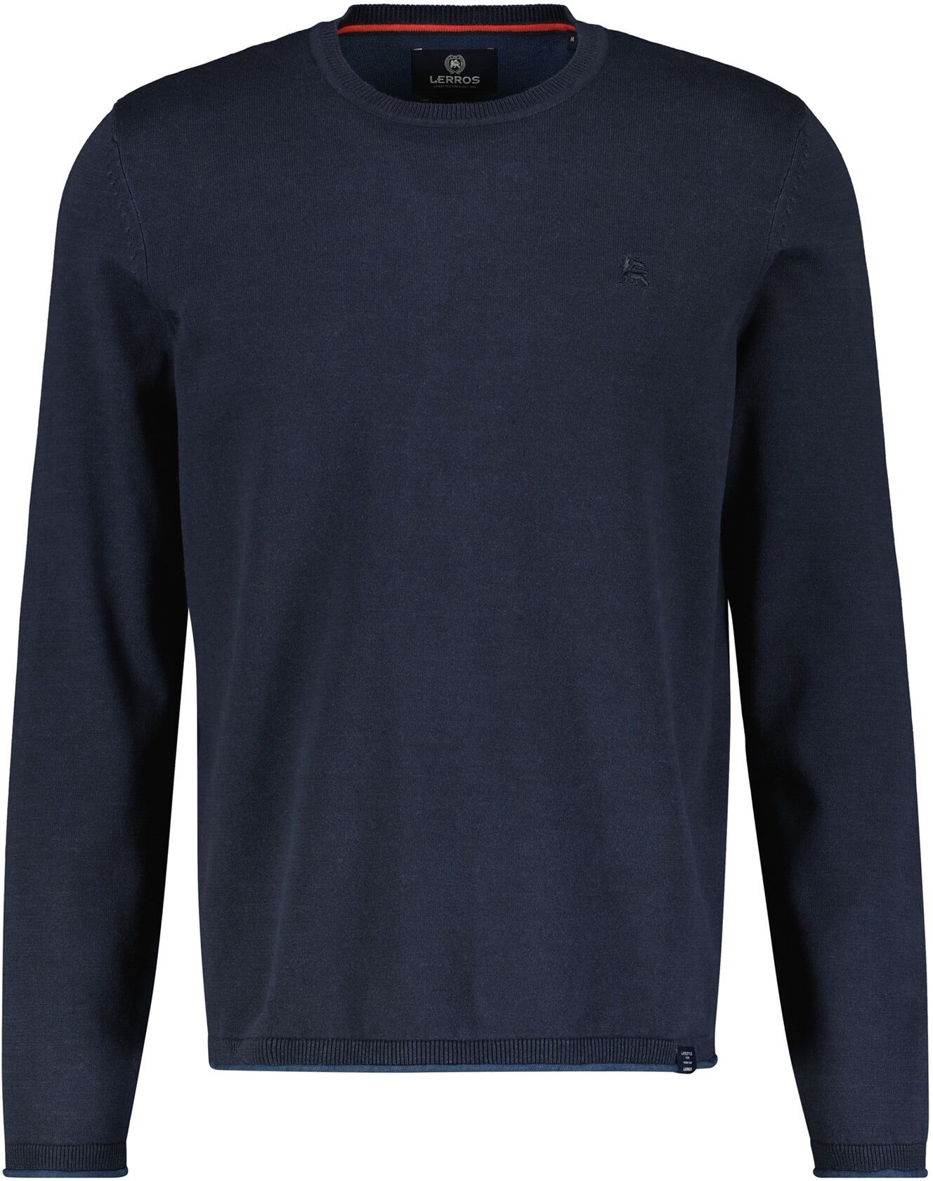Strickpullover LERROS "Rundhalspullover, Flachstrick", Herren, Gr. S, blau (classic navy), 100% Baumwolle, normal, Rundhals, Pullover Strickpullover classic navy S