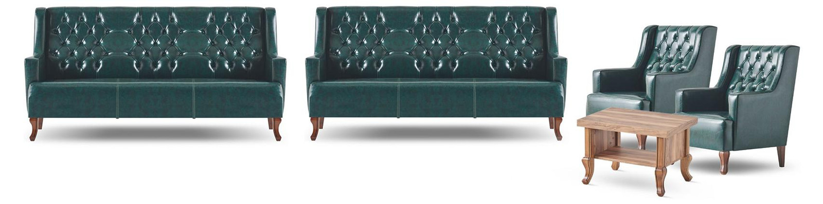 Chesterfield Klassieke 3-Zits Ledersofa in Groen